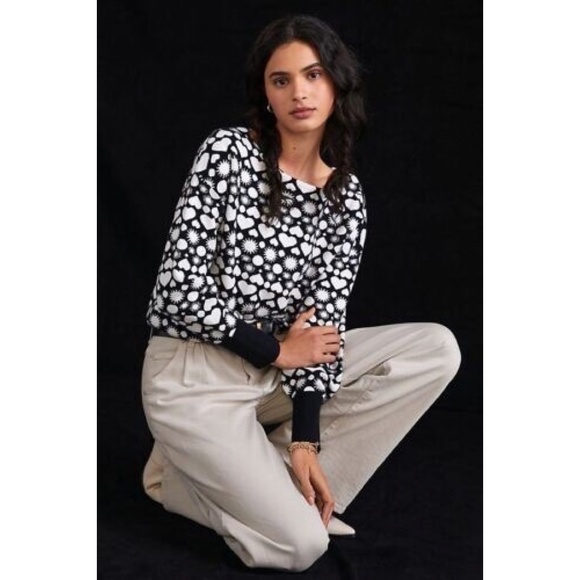 Anthropologie MAEVE Boat Bateau Neck Heart Print Sweater Pullover Knitwear Small - Picture 1 of 16
